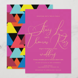Modern fetstil, ljus och färgstark Bröllop Inbjudningar