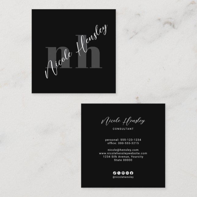 Modern fetstil Minimalistisk Chic Svart Fyrkantigt Visitkort (Fram/baksida)