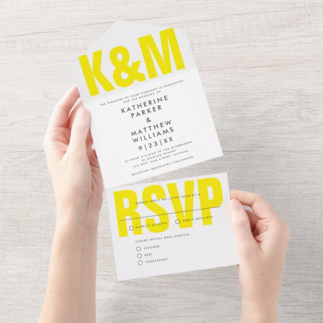 Modern fetstil + Monogram Bröllop Gult (Avrivbar del)