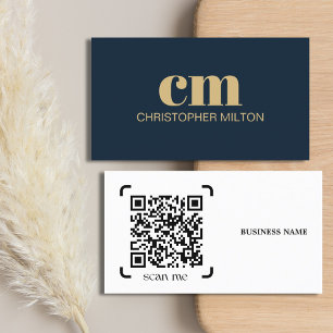 Modern fetstil Monogram QR-kod Navyblå Konsult Visitkort