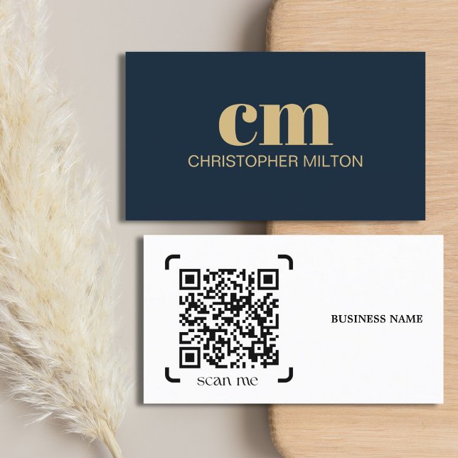 Modern fetstil Monogram QR-kod Navyblå Konsult Visitkort (Skapare uppladdad)