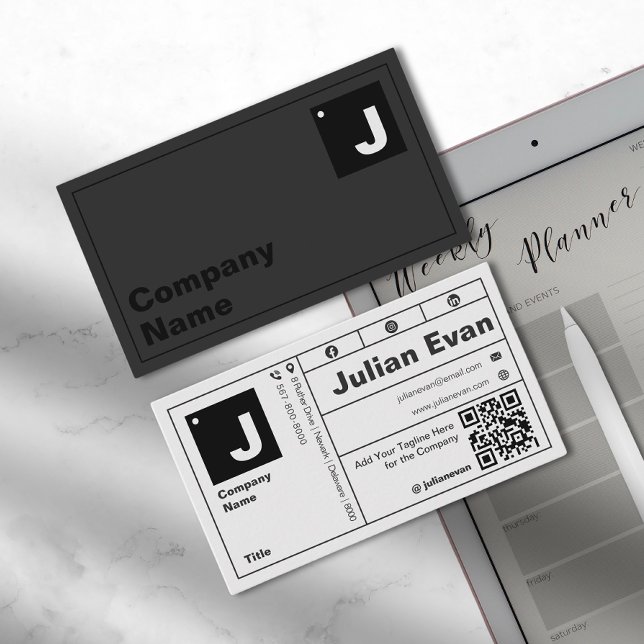 Modern fetstil, monogram QR-kod Visitkort (Modern Bold Typography Monogram QR Code Business Card)