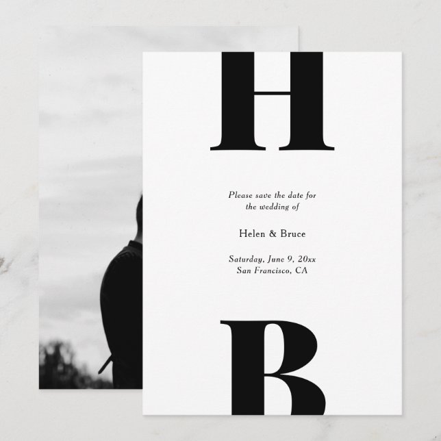 Modern fetstil, monogramfoto spara datumet (Fram/baksida)