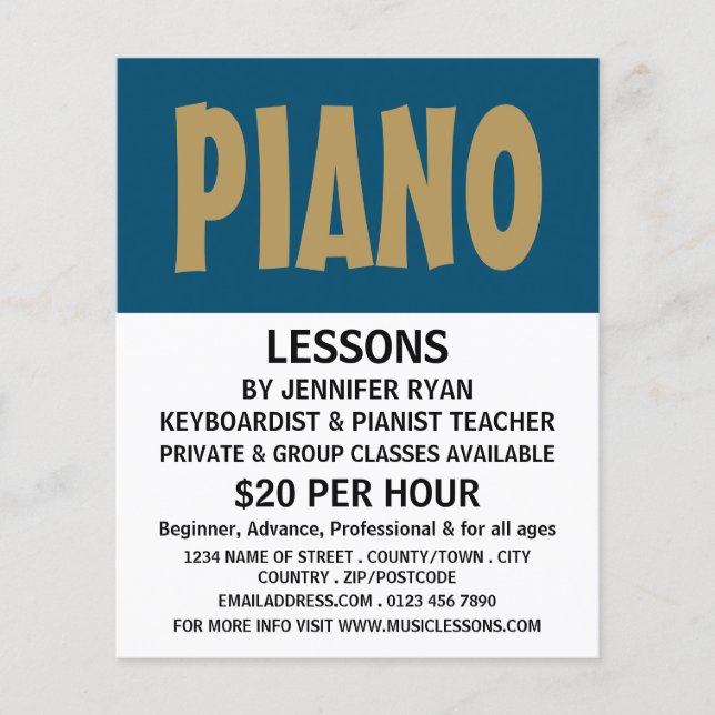 Modern fetstil, Tangentbord, Piano Lessons Flygblad (Framsidan)