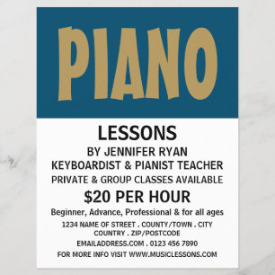 Modern fetstil, Tangentbord, Piano Lessons Reklamblad