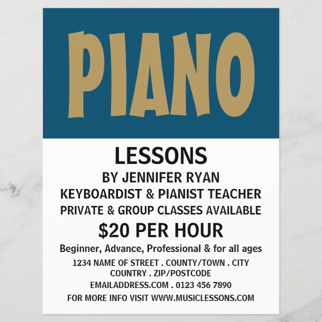 Modern fetstil, Tangentbord, Piano Lessons Reklamblad (Framsidan)