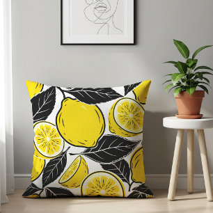 Modern fetstilad citron & svarta blad Sömlöst möns Kudde
