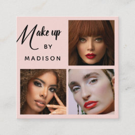 Modern Fetstilad Svart Skript 3 Foto Makeup Fyrkantigt Visitkort