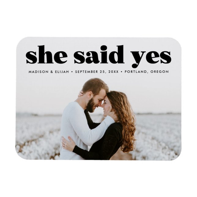 Modern Fetstilad Svart Typografi Foto Spara Datum Magnet (Horisontell)