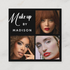 Modern Fetstilad Vit Skript 3 Foto Makeup Fyrkantigt Visitkort