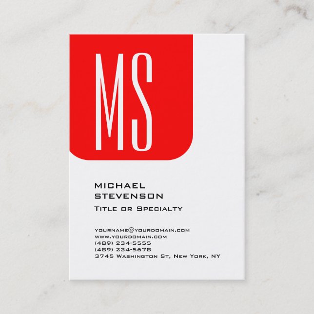Modern fetstilt monogram Red White-Professionell Visitkort (Framsida)