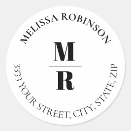 Modern fetstilt monogram Returadress - kuvertförse Runt Klistermärke
