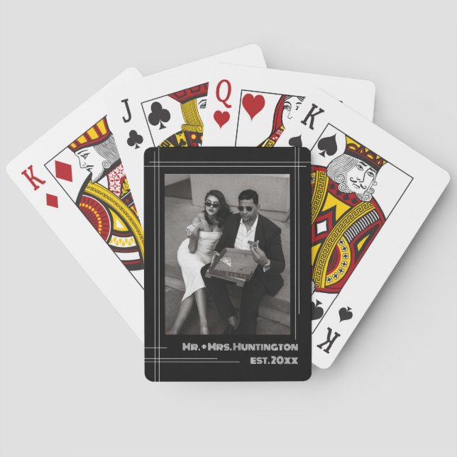 Modern fettskriven anpassad bröllopsfoto casinokort (Baksidan)