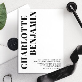 Modern fettskriven svart-vit minimalistisk bröllop inbjudningar