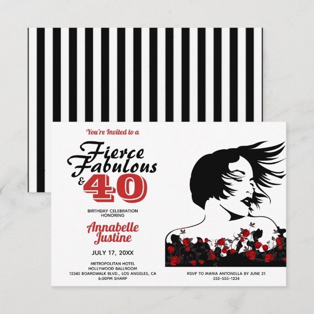 Modern FIERCE FABULOUS och 40 Snyggtars födelsedag Inbjudningar (Fram/baksida)
