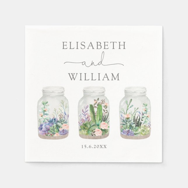 Modern Fiesta Succulent Terrarium Wedding Favors Pappersservett (Framsidan)