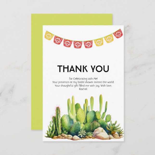 Modern Fiesta Tema Kaktus Bröllopsdusch Tack Kort (Fram/baksida)