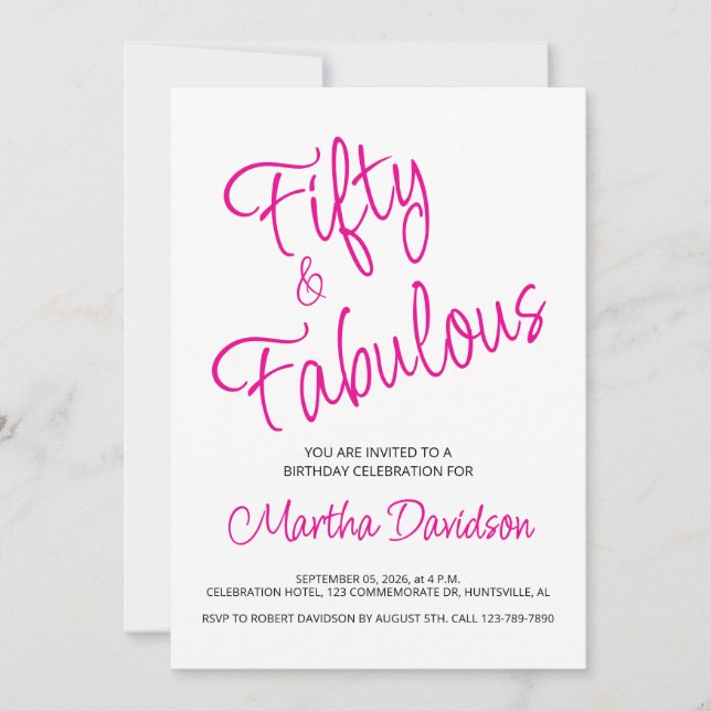 Modern Fifty and Fabulous 50th Birthday Party Inbjudningar (Framsida)