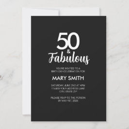 Modern Fifty and Fabulous Black 50th Birthday Inbjudningar