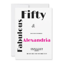Modern Fifty and Fabulous black pink Birthday