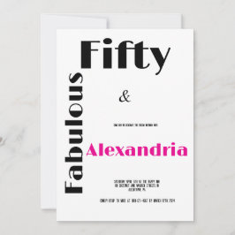 Modern Fifty and Fabulous black pink Birthday Inbjudningar