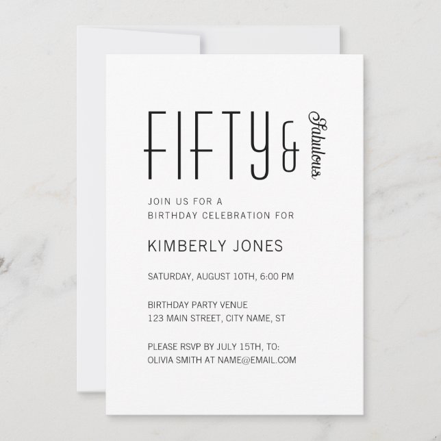 Modern Fifty And Fabulous Bold 50th Birthday Party Inbjudningar (Framsida)
