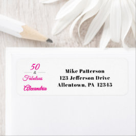 Modern Fifty and Fabulous Bold 50th Birthday Party Returadress Etikett