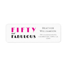 Modern Fifty and Fabulous Bold 50th Birthday Party Returadress Etikett