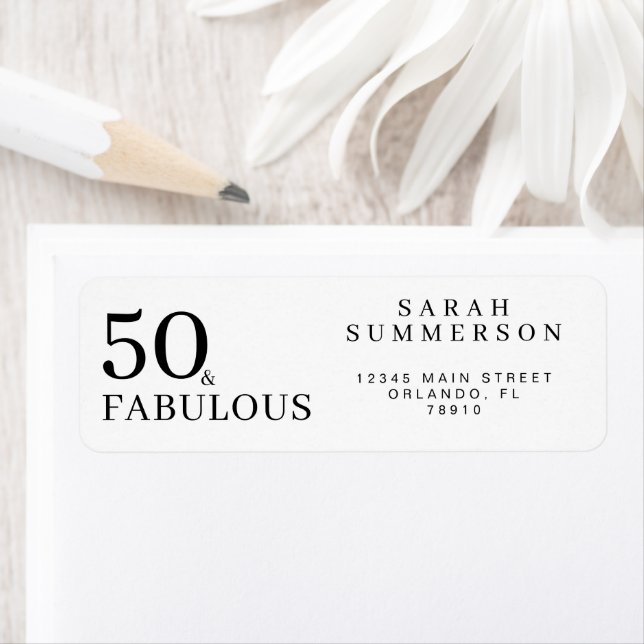 Modern Fifty and Fabulous Bold 50th Birthday Party Returadress Etikett (Insitu)