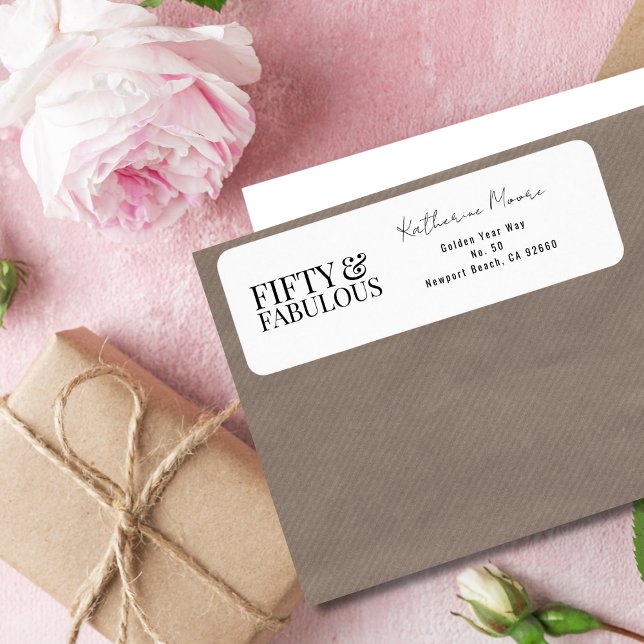 Modern Fifty and Fabulous Bold 50th Birthday Party Returadress Etikett (Skapare uppladdad)