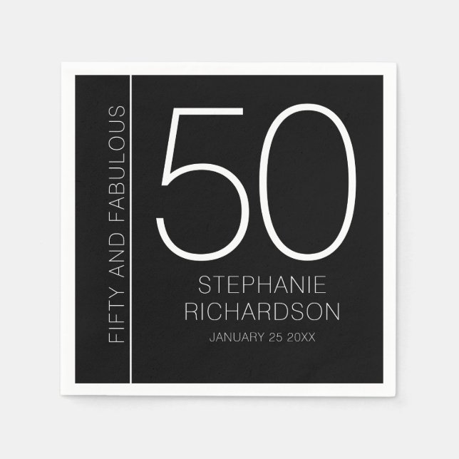 Modern Fifty and Fabulous Name Date 50th Birthday Pappersservett (Framsidan)