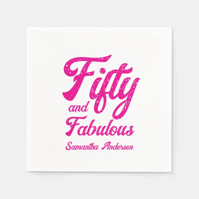 Modern Fifty and Fabulous Pink 50th Birthday Party Pappersservett (Framsidan)