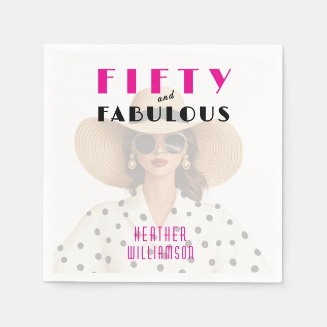 Modern Fifty and Fabulous Pink Black Pappersservett (Framsidan)