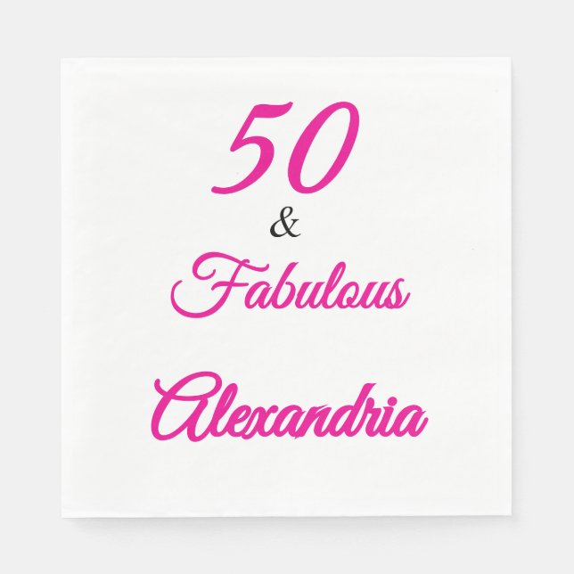 Modern Fifty &Fabulous Bold 50th Birthday Napkin Pappersservett (Framsidan)