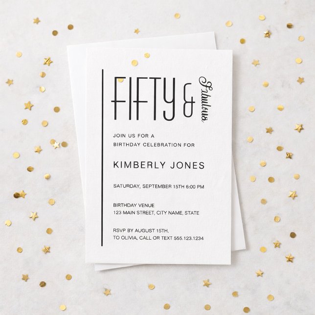 Modern Fifty & Fabulous Bold 50th Birthday Party Inbjudningar (Skapare uppladdad)