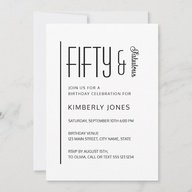 Modern Fifty & Fabulous Bold 50th Birthday Party Inbjudningar (Framsida)