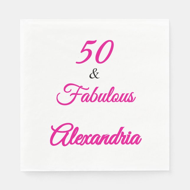 Modern Fifty &Fabulous Fet Bold 50-årsdag Servett (Framsidan)