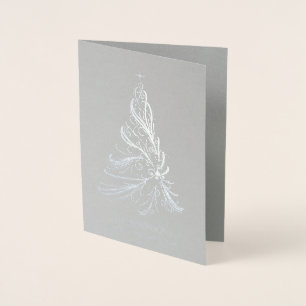 Modern Filigree Julgran Silver Foil Card Folierat Kort