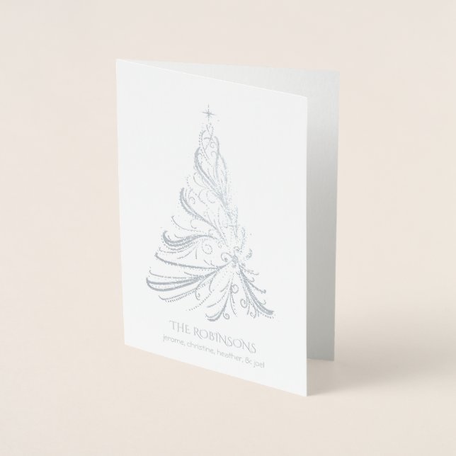 Modern Filigree Julgran Silver Foil Card Folierat Kort (Framsida)