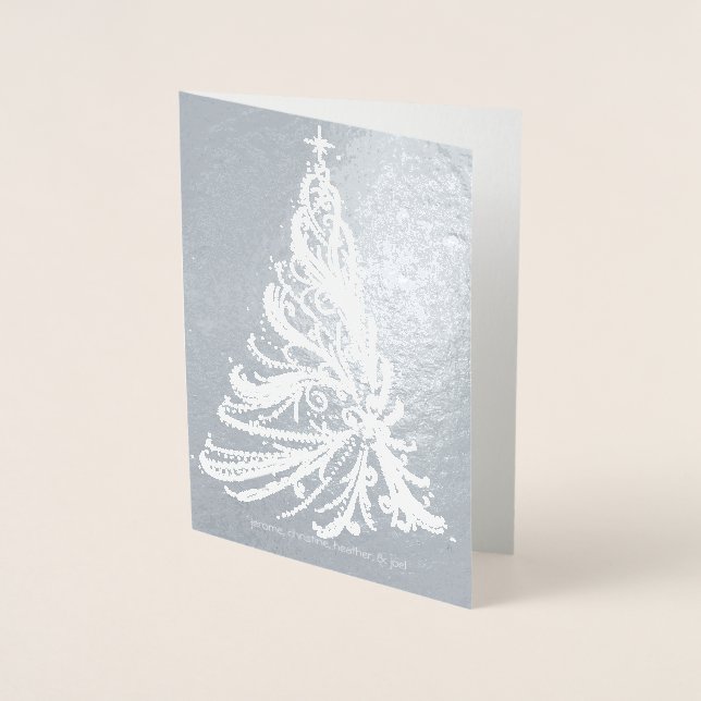Modern Filigree Julgran Silver Foil Card Folierat Kort (Framsida)