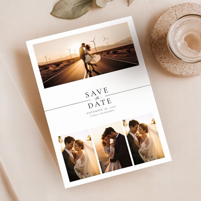 Modern Finare 8 Photo Collage Bröllop spara datum Inbjudningar (Skapare uppladdad)
