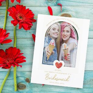 Modern Finare Bridesmaid Red Heart Photo Frieri Vykort
