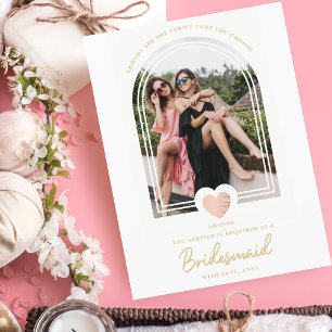 Modern Finare Bridesmaid Rosa Heart Photo Frieri Vykort