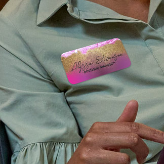 Modern Finare Rosa Guld Faux Glitter Professionell Namnbricka