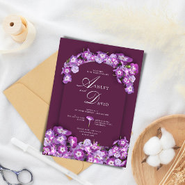 Modern FinnRustic Lila Lilac Arch Blommigt Bröllop Inbjudningar