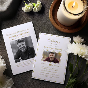 Modern Firande i Life Funeral Faux Guld Photo Inbjudningar