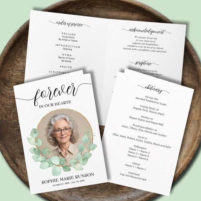 Modern Firande i livets foto - begravd Program (Modern Celebration of Life photo funeral folded Order of Service programs)