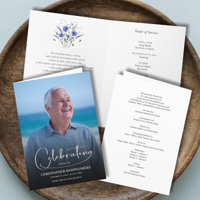 Modern Firande i livets foto - begravd Program (Modern Celebration of Life photo funeral order of service folded program)