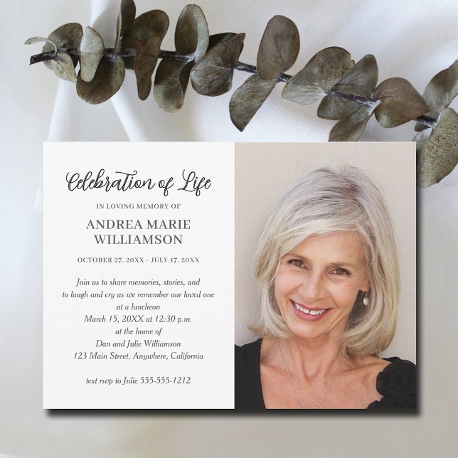 Modern Firande i livets foto Inbjudningar (Elegant funeral Celebration of Life photo invitations, PRINTED and/or INSTANT DOWNLOAD)