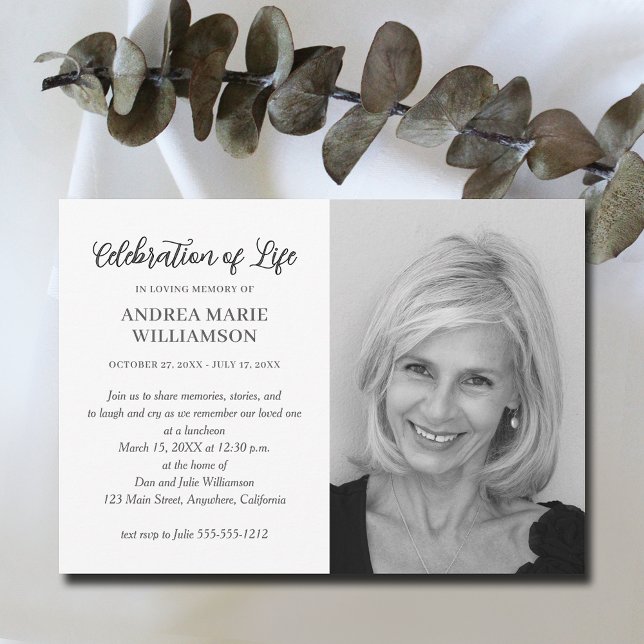Modern Firande i livets foto Inbjudningar (Elegant funeral Celebration of Life photo invitations, PRINTED and/or INSTANT DOWNLOAD)